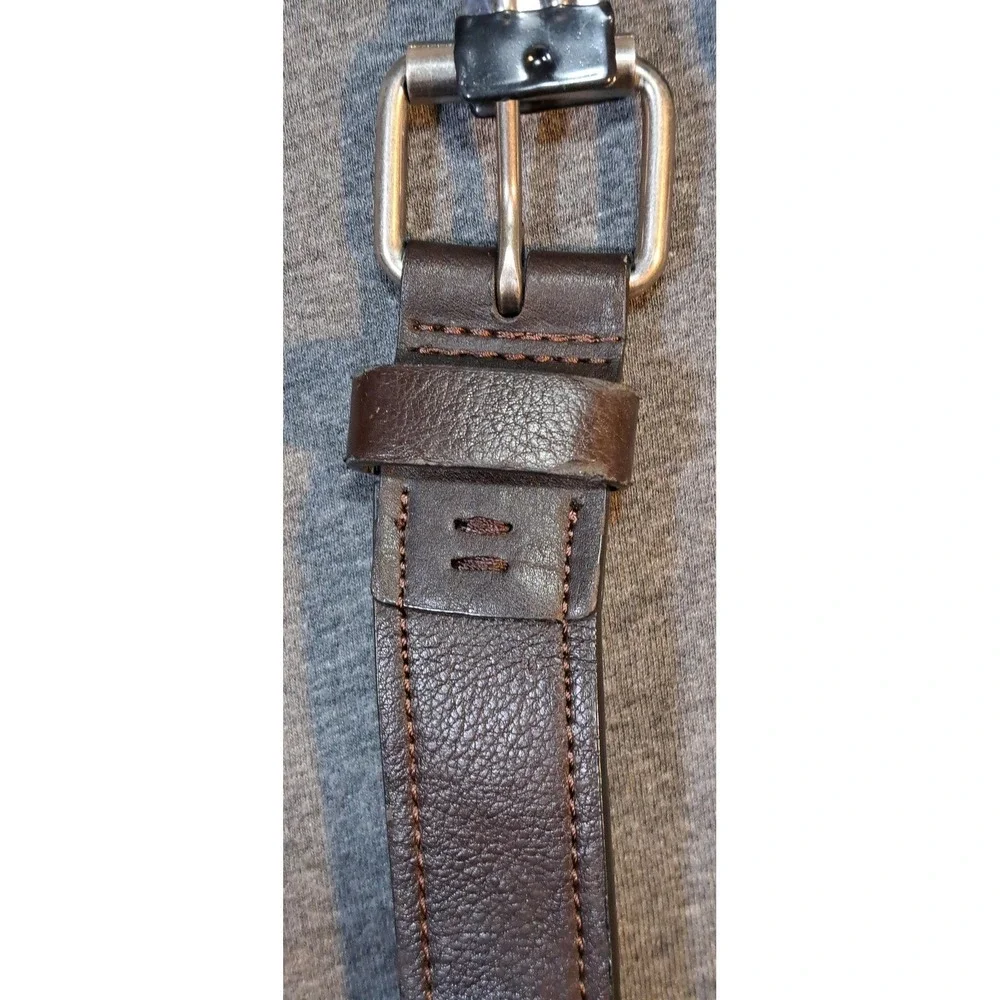 Brown Leather Belt‎ Silver Buckle Mens Womens Casual Dress Work 30/32